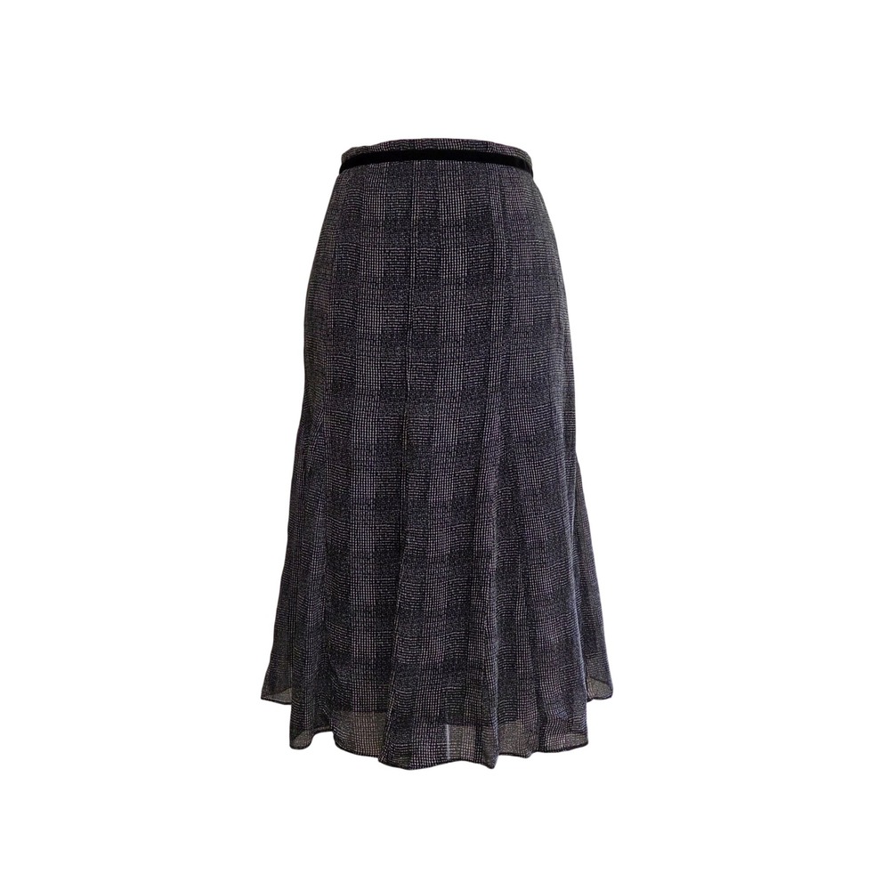 Jones New York Silk Black & Gray Velvet Trim Midi Skirt Size 14 Corporate Goth